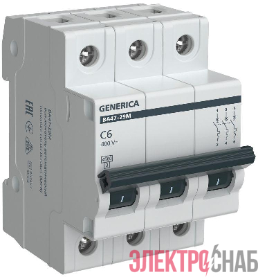 Выключатель автоматический модульный 3п C 6А 4.5кА ВА47-29М GENERICA MVA21-3-006-C-G