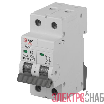 Выключатель автоматический 2п B 6А 4.5кА ВА47-63 PRO ЭРА Б0059377