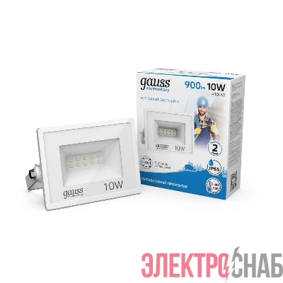 Прожектор светодиодный Elementary 10Вт 6500К IP65 900лм 200-240В ДО бел. GAUSS 613120310