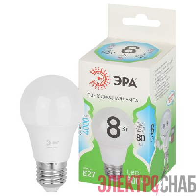 Лампа светодиодная GREEN LINE A60-8W-840-E27 GL 8Вт груша 4000К яркий свет бел. E27 Эра Б0067139