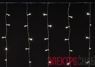 Гирлянда "Бахрома" 4.5х0.7м 200LED тепл. бел. IP44 провод прозр. 230В транзит IEK LGDU301-1-200-L3-T-S-44