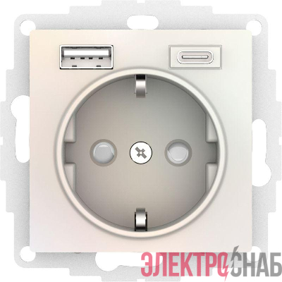 Розетка AtlasDesign 16А с 2-мя заряд. устройствами USB тип A+C 5В/2.4А 2х5В/1.2А механизм жемчуж. SE ATN000432