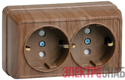 Розетка 2-м ОП Октава РСш22-3-ОД 16А IP20 с заземл. защ. шторки дуб GENERICA ERO24-K04-16-DC