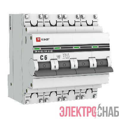 Выключатель автоматический модульный 4п C 6А 4.5кА ВА 47-63 PROxima EKF mcb4763-4-06C-pro