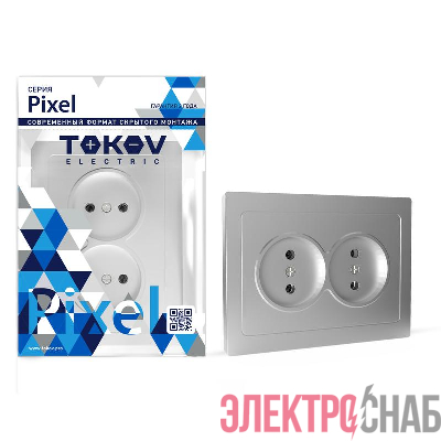 Розетка 2-м СП Pixel 16А IP20 без заземл. в сборе алюм. TOKOV ELECTRIC TKE-PX-R2F-C03