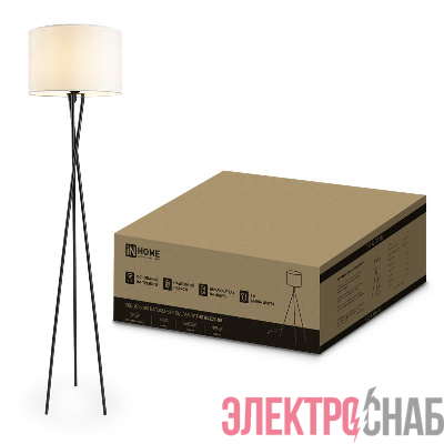Светильник ТНО 04-Е27-NB 230В торшер напольн. под лампу беж. абажур/черн. тренога IN HOME 4690612059556