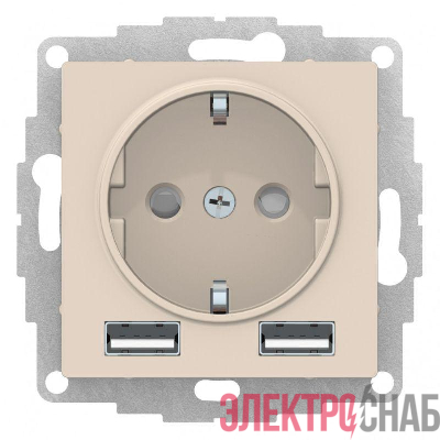 Механизм розетки 3-м СП AtlasDesign 16А IP20 с 2-мя заряд. устройствами USBA+A 5В/2.4А 2х5В/1.2А беж. SchE ATN000230