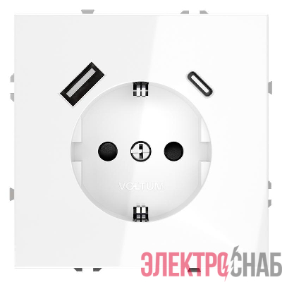 Розетка 1-м СП S70 16А с USB тип A+С механизм с заземл. защ. шторки бел. глянцевый Voltum VLS040501