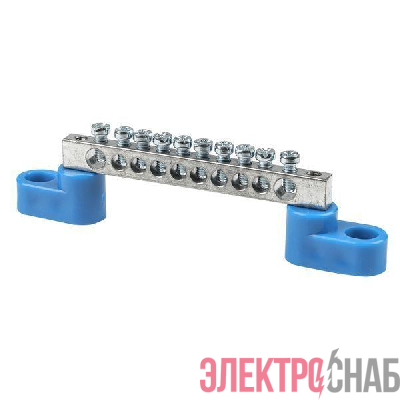 Шина нулевая N 6х9 10 отвер. цинк 2 син. угловых изолятора EKF sn1-63-10-2