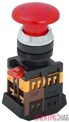 Кнопка "Грибок" AELA-22 d22мм 1з+1р 240В неон красн. IEK BBG20-AELA-K04