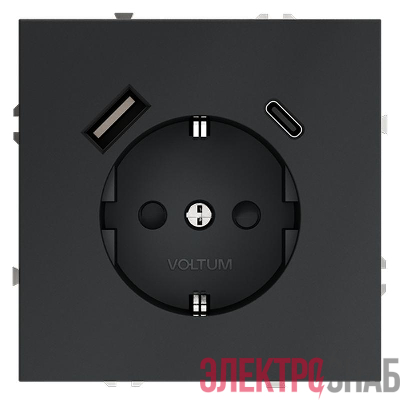 Розетка 1-м СП S70 16А с USB A+С с заземл. защ. шторки механизм графит Voltum VLS040507