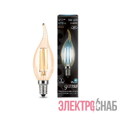 Лампа светодиодная Black Filament Свеча на ветру E14 5Вт 4100К Golden Gauss 104801805