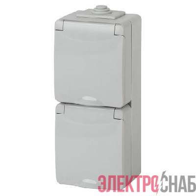 Розетка 2-м ОП Эра Эксперт 11-2607-03 16А IP65 верт. 250В 2х2P+E сер. Эра Б0036002