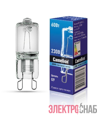 Лампа галогенная 60Вт капсула прозрачная G9 3000К 230В Camelion 5555