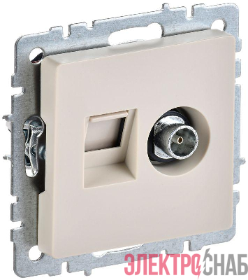 Розетка компьютерная + телевизионная 2-м Brite РТВ/РК12-БрКр RJ45 кат.5E + TV механизм беж. IEK BR-AK20-1-K10