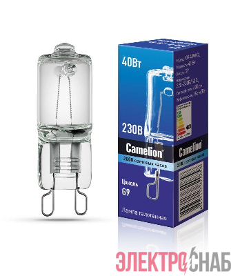 Лампа галогенная 40Вт капсула прозрачная G9 3000К 230В Camelion 5553