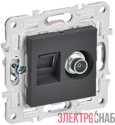 Розетка двойная TV+RJ45 кат.5E SKANDY SK-A14T титан IEK SK-AK20-1-K48