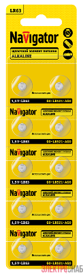 Элемент питания алкалиновый "таблетка" 95 664 NBT-07 (LR63 AG0 LR521 BP10) (блист.10шт) Navigator 95664