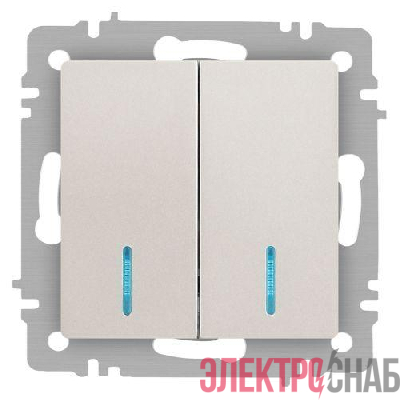 Выключатель 2-кл. СП Accent 6-105-06 10А IP20 250В с подсветкой AL/CU перламутр. Intro Б0063519