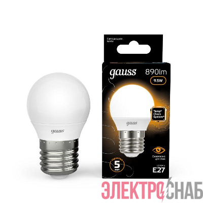 Лампа светодиодная Black 9.5Вт P45 шар 3000К тепл. бел. E27 890лм GAUSS 105102110