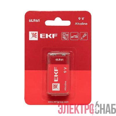 Элемент питания алкалиновый "крона" 6LR61 9В (блист.1шт) EKF 9V-BL1