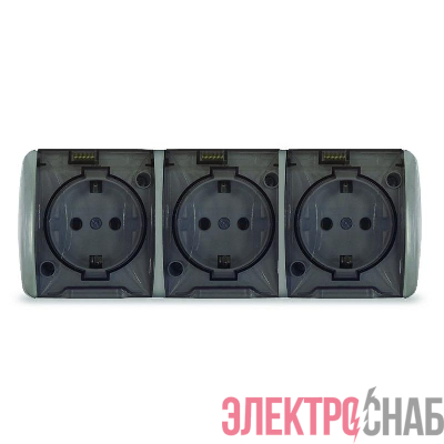 Розетка 3-м ОП Клио 16А IP54 с заземл. с прозр. крышкой сер. Universal К2235-Gr