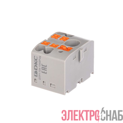 Блок распределительный зажим push-in 1 ввод 6кв.мм 4 точки подключения 25кв.мм сер. DKC DTP1-104-104SPUG
