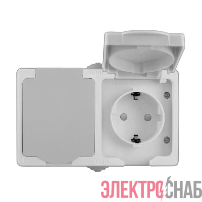 Розетка 2-м Аллегро горизонт. с заземл. защ. шторки с крышкой IP54 сер. UNIVersal 1272