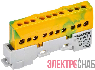 Шина PE "земля" изол. на универс. держ. 6х9-10-ЖЗ TEKFOR IEK TF-NN10-10-KL-K52