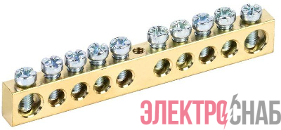 Шина PEN "земля-ноль" 8х12мм 10/1 (10групп/крепеж по центру) IEK YNN20-10-100