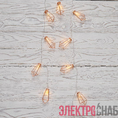 Гирлянда светодиодная "Кристаллы бронзовые" 1.5м 10LED тепл. бел. 0.1Вт IP20 провод ПВХ прозр. элементы питания 2хAA (не в компл.) Neon-Night 304-019
