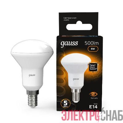 Лампа светодиодная Black 6Вт R50 рефлектор 3000К тепл. бел. E14 500лм GAUSS 106001106