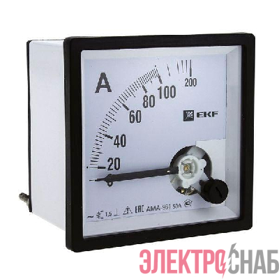 Амперметр аналоговый AM-A961 на панель 96х96 квадрат. вырез 600А трансф. подкл. EKF am-a961-600/ama-961-600