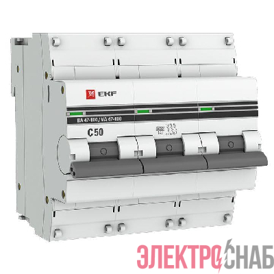 Выключатель автоматический модульный 3п C 50А 10кА ВА 47-100 PROxima EKF mcb47100-3-50C-pro