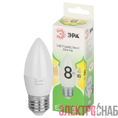 Лампа светодиодная GREEN LINE B35-8W-830-E27 GL 8Вт свеча 3000К свет тепл. E27 Эра Б0067088