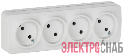 Розетка 4-м ОП GLORY РС24-2-ХБм 10А без заземл. без защ. шторок бел. матов. IEK ERH40-K01M-10