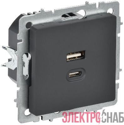 Розетка СП BRITE USB A+C 45Вт высокоск. заряд. РЮ11-2-БрГ графит IEK BR-U22-045-K53