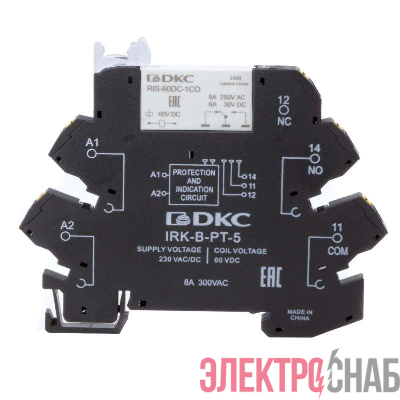 Реле интерфейсное 1CO ком. ток 6А AgSnO2 напряжение 230В AC/DC push-in клеммы DKC IRK-230UC-1CO-PT