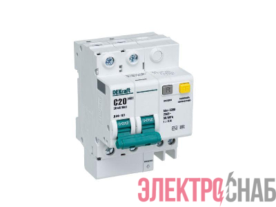 Выключатель автоматический дифференциального тока 2п C 20А 30мА тип AC 4.5кА ДИФ-101 4.5мод. DEKraft 15004DEK
