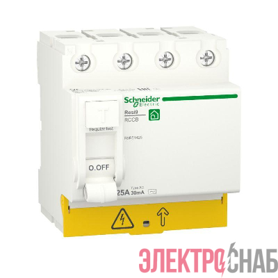 Выключатель дифференциального тока (УЗО) RESI9 25А 4P 30мА тип AC SchE R9R51425
