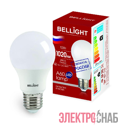 Лампа светодиодная LED A60 220В 12Вт E27 1020лм 4000К BELLIGHT 88297788