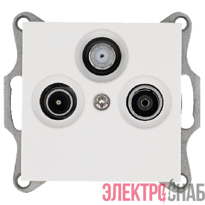 Розетка телевизионная проходная TV + FM + SAT 3-м Ф9.5мм механизм бел. глянцевый Jasmart G6207W