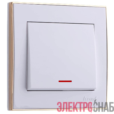 Выключатель 1-кл. СП Rain 10А IP20 с подсветкой с зол. боковой вставкой бел. LEZARD 703-0226-111