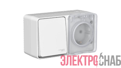 Блок ОП AtlasDesign PROFI IP54 (розетка 1-м 16А заземл. защ. шторки + 1-кл. выключатель 10А) сер. SE ATN543070