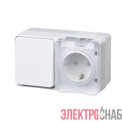 Блок ОП AtlasDesign PROFI IP54 (розетка 1-м 16А заземл. защ. шторки + 1-кл. выключатель 10А) бел. SE ATN540170