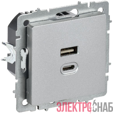 Розетка СП BRITE USB A+C 45Вт высокоск. заряд. РЮ11-2-БрА алюм. IEK BR-U22-045-K47