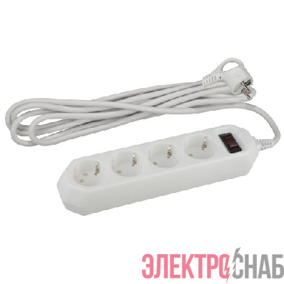 Удлинитель с сетевым фильтром 4х1.5м с заземл. 10А IP20 USF-M-4es-1.5m-W ПВС 3х0.75 с выкл. бел. Эра Б0019741