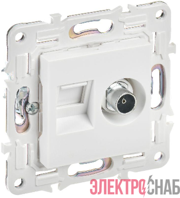 Розетка двойная TV+RJ45 кат.5E SKANDY SK-A14W арктич. бел. IEK SK-AK20-1-K01