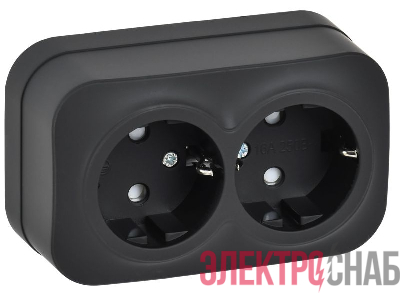 Розетка 2-м ОП GLORY РСш22-3-ХЧм 16А с заземл. защ. шторки черн. матов. IEK ERH24-K02M-16