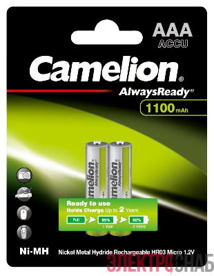 Аккумулятор Always Ready AAA-1100mAh Ni-Mh BL-2 NH-AAA1100BP2 1.2В Camelion 15037